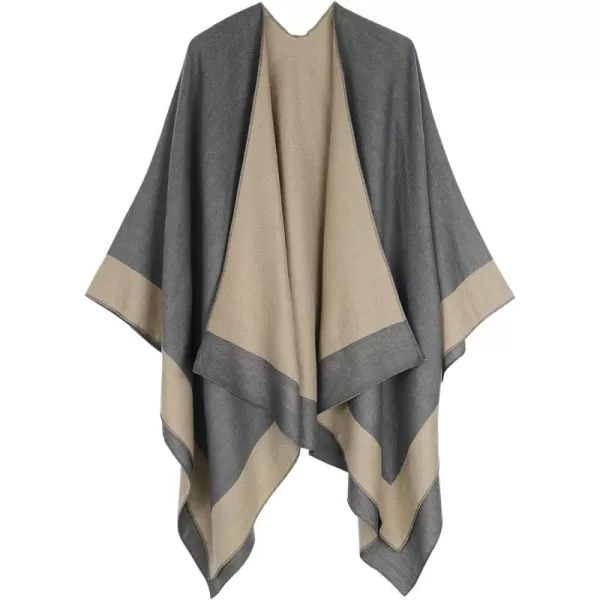 Zando Women's Warm Shawl Wrap Open Front Poncho Cape Color Block Shawls Winter Cardigan Wrap Printed Ponchos for Women 2