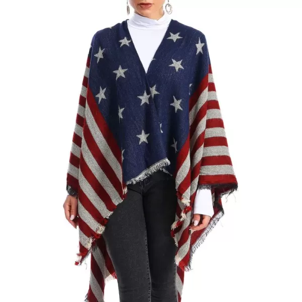 Zando Women's Warm Shawl Wrap Open Front Poncho Cape Color Block Shawls Winter Cardigan Wrap Printed Ponchos for Women 2