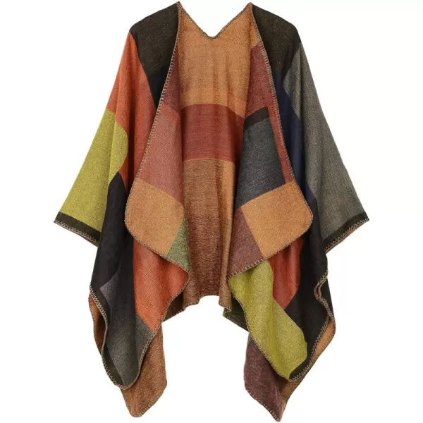 Zando Women's Warm Shawl Wrap Open Front Poncho Cape Color Block Shawls Winter Cardigan Wrap Printed Ponchos for Women 2