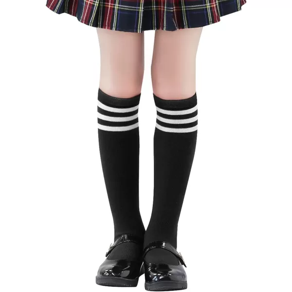 Zando 3 Pairs Girls Knee High Socks Cotton School Uniform Socks Kids Soccer Socks Outdoor Long Tube Socks 3-14 Years