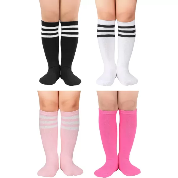 Zando 4 Pairs Kids Soccer Socks Baseball Softball Socks Youth Athletic Socks Boys Girls Knee High Socks 4-10 Years