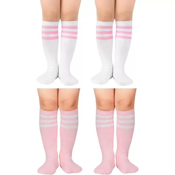 Zando 4 Pairs Kids Soccer Socks Baseball Softball Socks Youth Athletic Socks Boys Girls Knee High Socks 4-10 Years