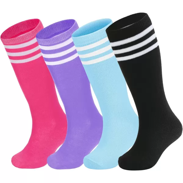 Zando 4 Pairs Kids Soccer Socks Baseball Softball Socks Youth Athletic Socks Boys Girls Knee High Socks 4-10 Years