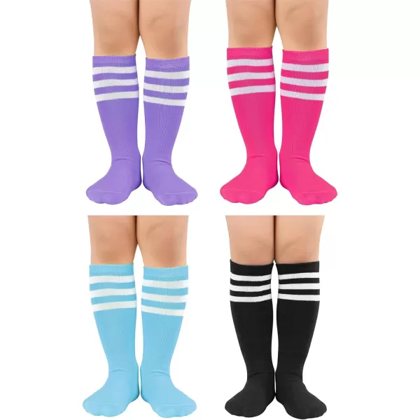 Zando 4 Pairs Kids Soccer Socks Baseball Softball Socks Youth Athletic Socks Boys Girls Knee High Socks 4-10 Years