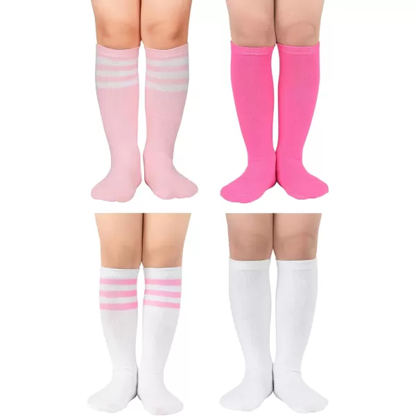 Zando 4 Pairs Kids Soccer Socks Baseball Softball Socks Youth Athletic Socks Boys Girls Knee High Socks 4-10 Years