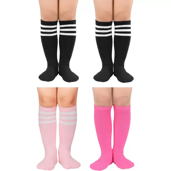 Zando 4 Pairs Kids Soccer Socks Baseball Softball Socks Youth Athletic Socks Boys Girls Knee High Socks 4-10 Years