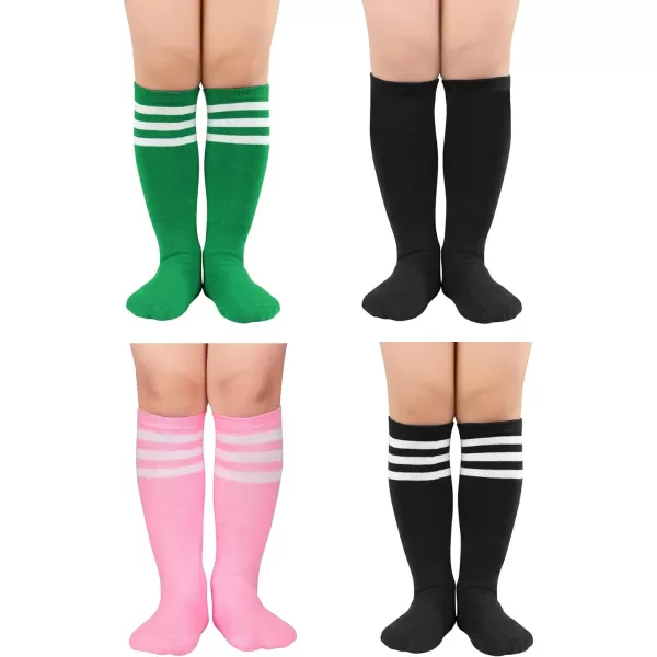 Zando 4 Pairs Kids Soccer Socks Baseball Softball Socks Youth Athletic Socks Boys Girls Knee High Socks 4-10 Years
