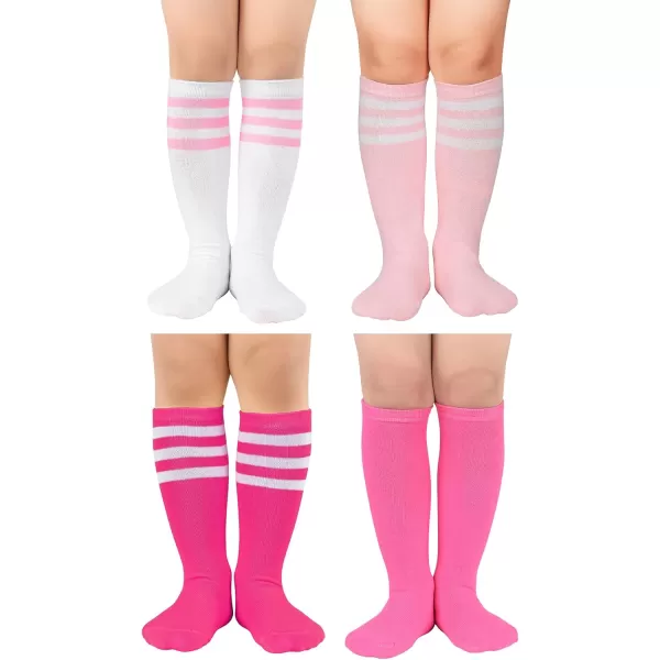 Zando 4 Pairs Kids Soccer Socks Baseball Softball Socks Youth Athletic Socks Boys Girls Knee High Socks 4-10 Years