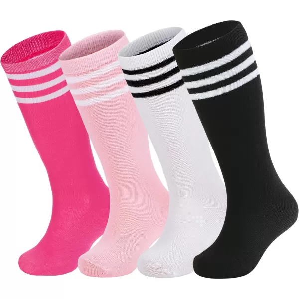 Zando 4 Pairs Kids Soccer Socks Baseball Softball Socks Youth Athletic Socks Boys Girls Knee High Socks 4-10 Years