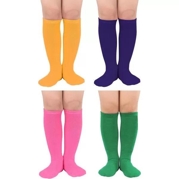 Zando 4 Pairs Kids Soccer Socks Baseball Softball Socks Youth Athletic Socks Boys Girls Knee High Socks 4-10 Years