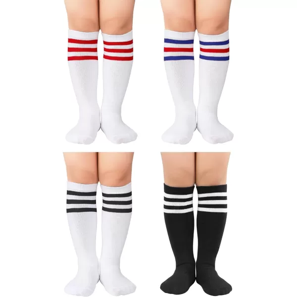 Zando 4 Pairs Kids Soccer Socks Baseball Softball Socks Youth Athletic Socks Boys Girls Knee High Socks 4-10 Years
