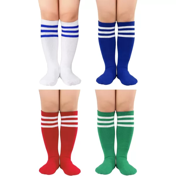 Zando 4 Pairs Kids Soccer Socks Baseball Softball Socks Youth Athletic Socks Boys Girls Knee High Socks 4-10 Years