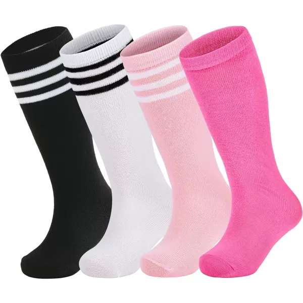 Zando 4 Pairs Kids Soccer Socks Baseball Softball Socks Youth Athletic Socks Boys Girls Knee High Socks 4-10 Years