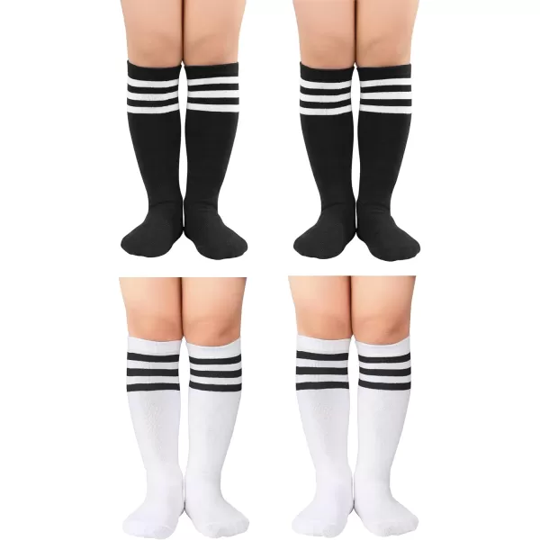 Zando 4 Pairs Kids Soccer Socks Baseball Softball Socks Youth Athletic Socks Boys Girls Knee High Socks 4-10 Years