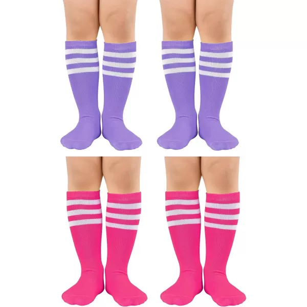 Zando 4 Pairs Kids Soccer Socks Baseball Softball Socks Youth Athletic Socks Boys Girls Knee High Socks 4-10 Years