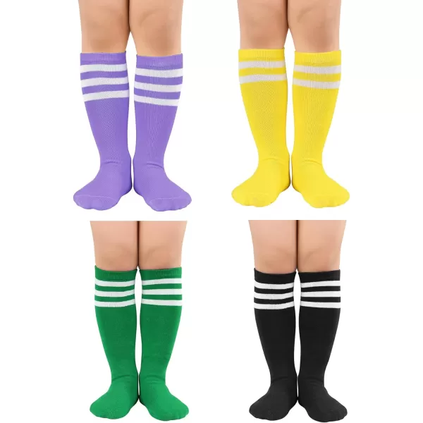 Zando 4 Pairs Kids Soccer Socks Baseball Softball Socks Youth Athletic Socks Boys Girls Knee High Socks 4-10 Years