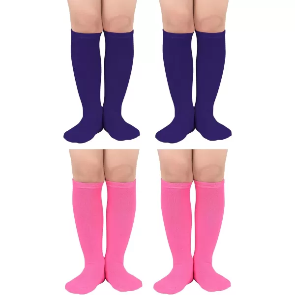 Zando 4 Pairs Kids Soccer Socks Baseball Softball Socks Youth Athletic Socks Boys Girls Knee High Socks 4-10 Years
