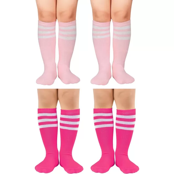 Zando 4 Pairs Kids Soccer Socks Baseball Softball Socks Youth Athletic Socks Boys Girls Knee High Socks 4-10 Years