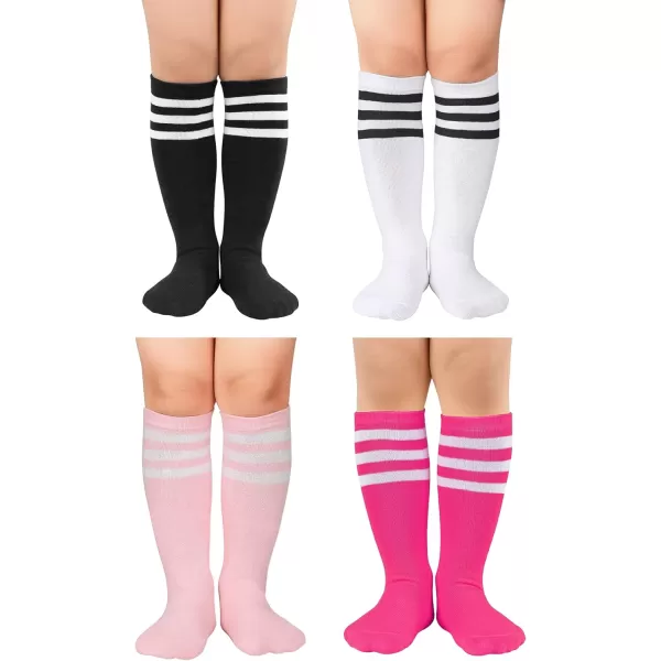 Zando 4 Pairs Kids Soccer Socks Baseball Softball Socks Youth Athletic Socks Boys Girls Knee High Socks 4-10 Years