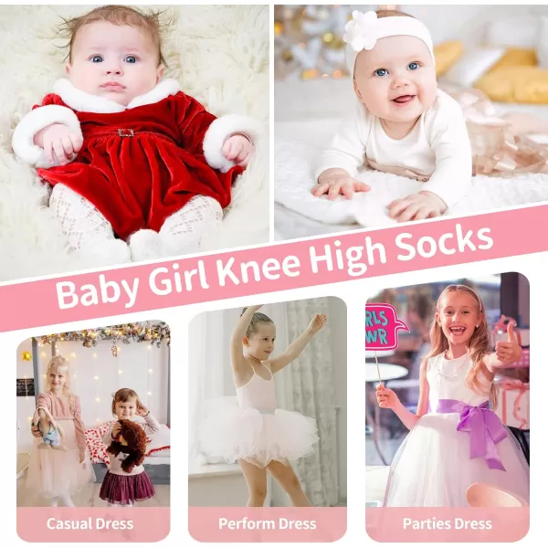 Zando Baby Girl Socks Cotton Baby Knee High Socks Cute Ruffle Socks for Toddler Girls Infant Uniform Stockings Seamless