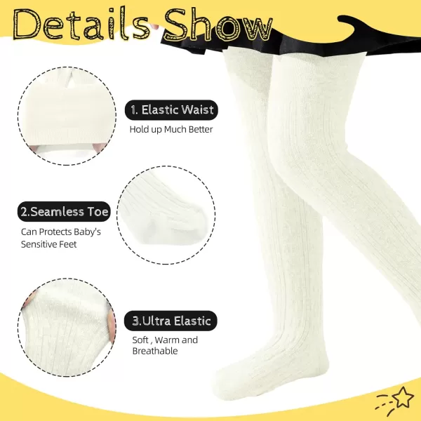 Zando Baby Tights Cable Knit Leggings Cotton Pantyhose Seamless Stockings Cream White Tights for Newborn Toddler and Kids