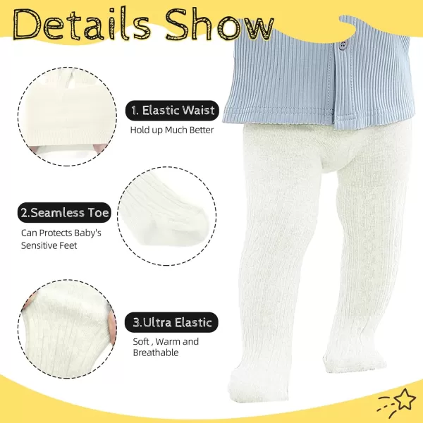 Zando Baby Tights Cable Knit Leggings Cotton Pantyhose Seamless Stockings Cream White Tights for Newborn Toddler and Kids