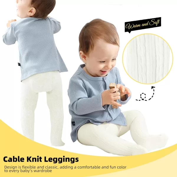 Zando Baby Tights Cable Knit Leggings Cotton Pantyhose Seamless Stockings Cream White Tights for Newborn Toddler and Kids