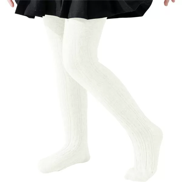 Zando Baby Tights Cable Knit Leggings Cotton Pantyhose Seamless Stockings Cream White Tights for Newborn Toddler and Kids