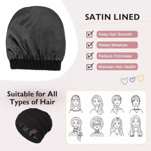 Zando Beanies Women Satin Lined Beanie for Women Warm Winter Hats for Women Thick Knit Beanies for Winter