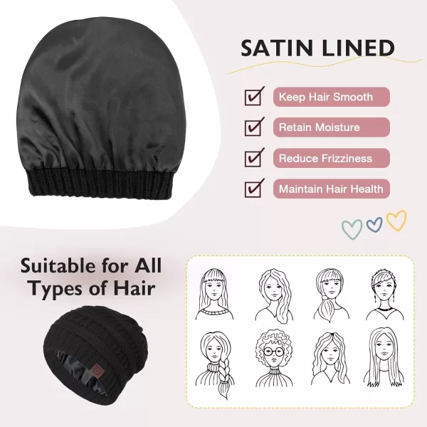 Zando Beanies Women Satin Lined Beanie for Women Warm Winter Hats for Women Thick Knit Beanies for Winter