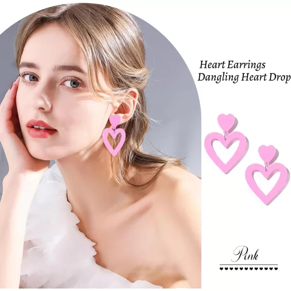 Zando Double Heart Earrings Dangle Statement Earrings for Women 80s Jewelry Accessory Party Valentine Mother's Day Gift