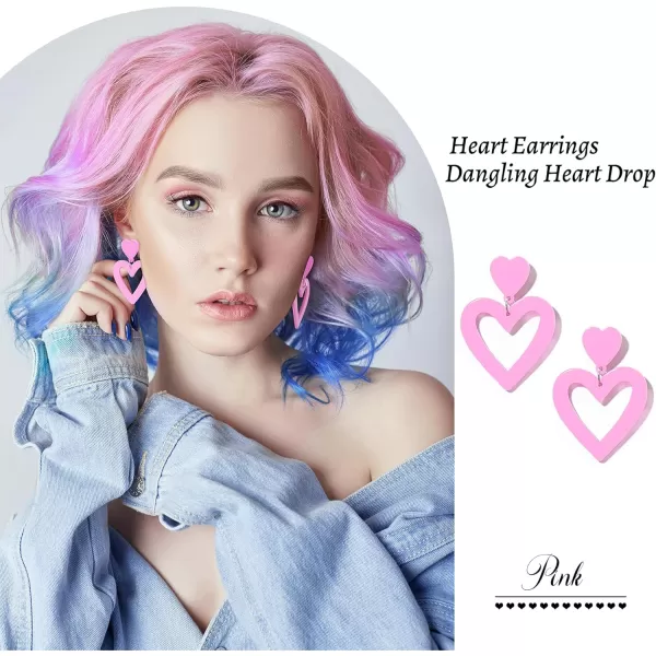 Zando Double Heart Earrings Dangle Statement Earrings for Women 80s Jewelry Accessory Party Valentine Mother's Day Gift