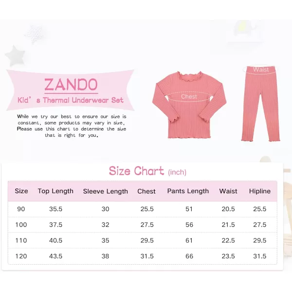 Zando Girls Thermal Underwear Set for Kids Base Layer for Toddler Boys Girls Soft Winter Long Johns Toddler Thermals