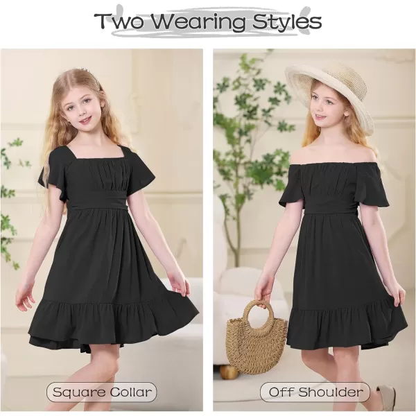 Zando Grils Dress 2024 Tie Back Dress for Grils Ruffle Short Sleeve Dresses A-Line Party Dress Off Shoulder Dress 6-16 Years