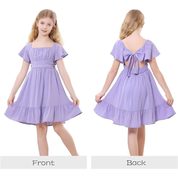 Zando Grils Dress 2024 Tie Back Dress for Grils Ruffle Short Sleeve Dresses A-Line Party Dress Off Shoulder Dress 6-16 Years