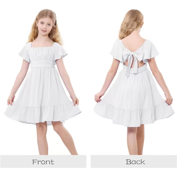Zando Grils Dress 2024 Tie Back Dress for Grils Ruffle Short Sleeve Dresses A-Line Party Dress Off Shoulder Dress 6-16 Years