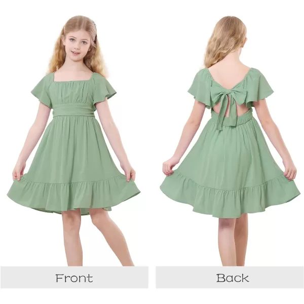 Zando Grils Dress 2024 Tie Back Dress for Grils Ruffle Short Sleeve Dresses A-Line Party Dress Off Shoulder Dress 6-16 Years