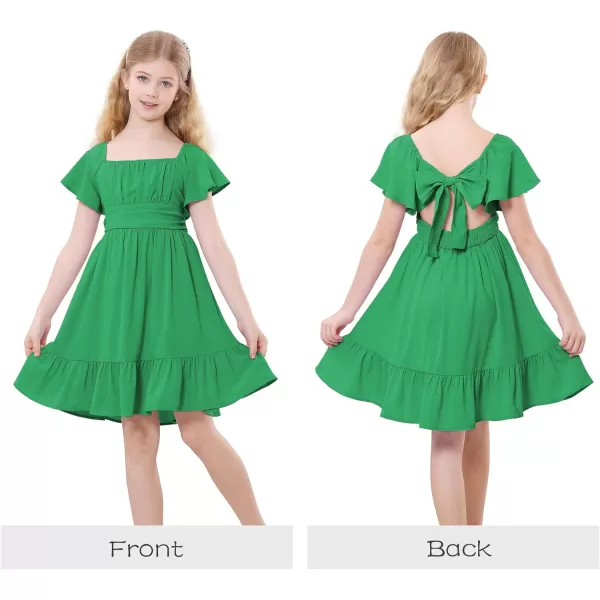 Zando Grils Dress 2024 Tie Back Dress for Grils Ruffle Short Sleeve Dresses A-Line Party Dress Off Shoulder Dress 6-16 Years