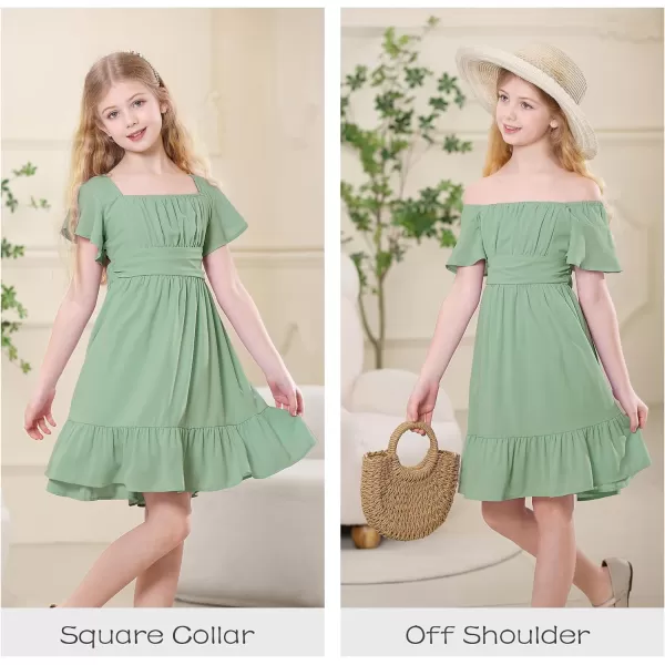 Zando Grils Dress 2024 Tie Back Dress for Grils Ruffle Short Sleeve Dresses A-Line Party Dress Off Shoulder Dress 6-16 Years
