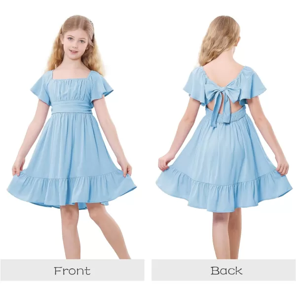 Zando Grils Dress 2024 Tie Back Dress for Grils Ruffle Short Sleeve Dresses A-Line Party Dress Off Shoulder Dress 6-16 Years