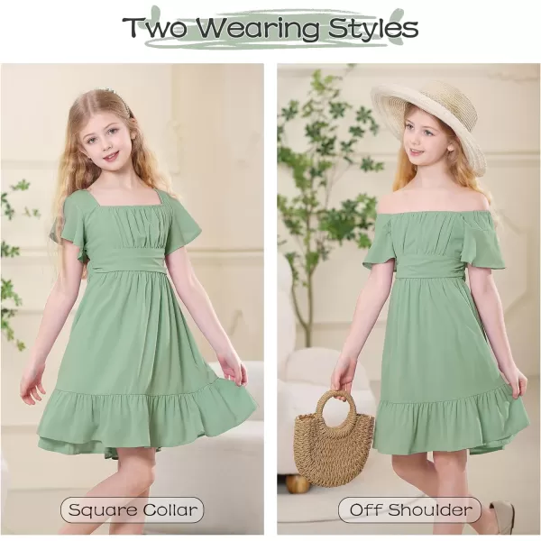 Zando Grils Dress 2024 Tie Back Dress for Grils Ruffle Short Sleeve Dresses A-Line Party Dress Off Shoulder Dress 6-16 Years