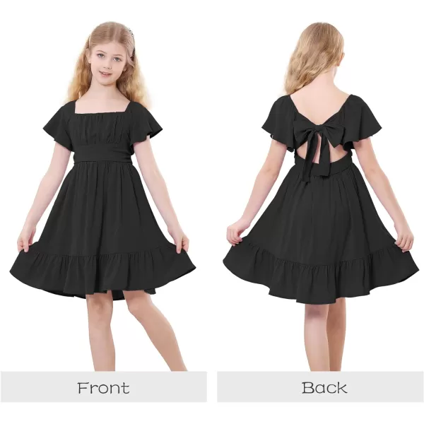 Zando Grils Dress 2024 Tie Back Dress for Grils Ruffle Short Sleeve Dresses A-Line Party Dress Off Shoulder Dress 6-16 Years