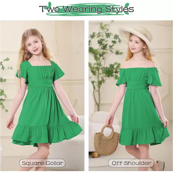 Zando Grils Dress 2024 Tie Back Dress for Grils Ruffle Short Sleeve Dresses A-Line Party Dress Off Shoulder Dress 6-16 Years