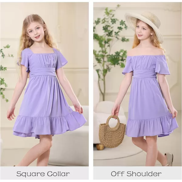 Zando Grils Dress 2024 Tie Back Dress for Grils Ruffle Short Sleeve Dresses A-Line Party Dress Off Shoulder Dress 6-16 Years