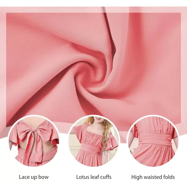 Zando Grils Dress 2024 Tie Back Dress for Grils Ruffle Short Sleeve Dresses A-Line Party Dress Off Shoulder Dress 6-16 Years