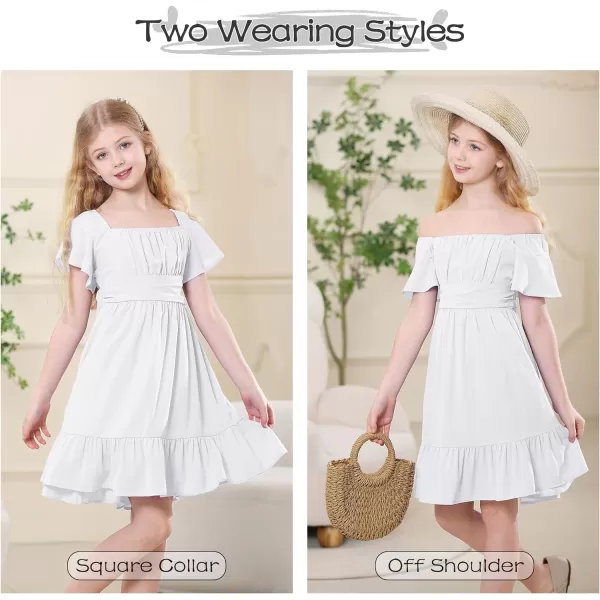 Zando Grils Dress 2024 Tie Back Dress for Grils Ruffle Short Sleeve Dresses A-Line Party Dress Off Shoulder Dress 6-16 Years