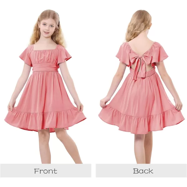 Zando Grils Dress 2024 Tie Back Dress for Grils Ruffle Short Sleeve Dresses A-Line Party Dress Off Shoulder Dress 6-16 Years