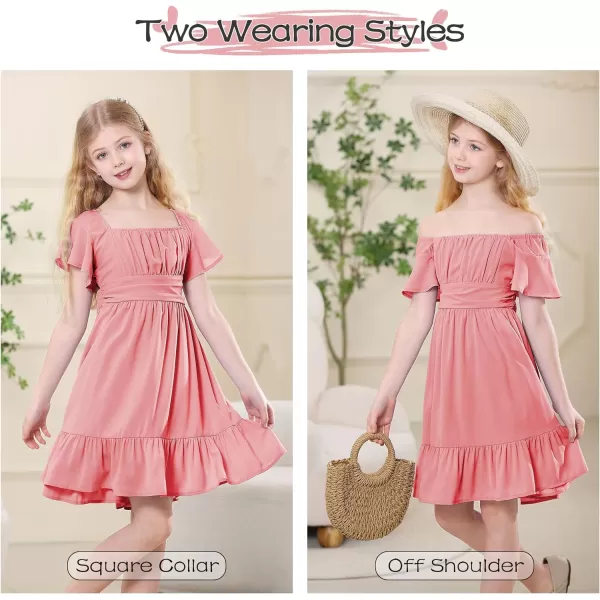 Zando Grils Dress 2024 Tie Back Dress for Grils Ruffle Short Sleeve Dresses A-Line Party Dress Off Shoulder Dress 6-16 Years