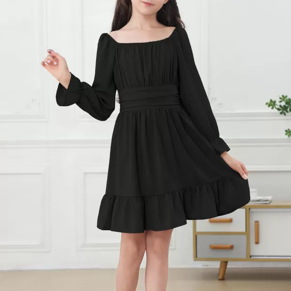 Zando Grils Dress 2024 Tie Back Dresses Long Sleeve Dress for Grils Off Shoulder Solid Color Dresses for Weddings 6-14 Years
