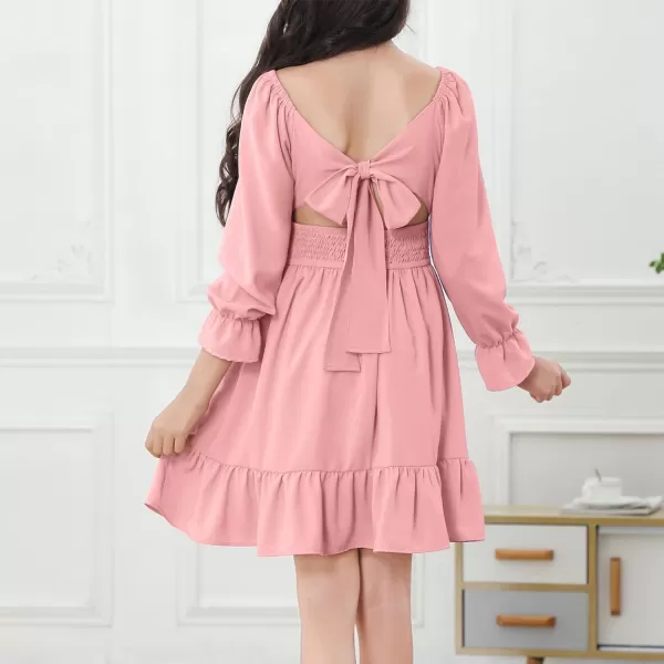 Zando Grils Dress 2024 Tie Back Dresses Long Sleeve Dress for Grils Off Shoulder Solid Color Dresses for Weddings 6-14 Years